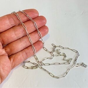 Silvertone Necklace Long Paperclip Chain Canvas Signed Minimalist